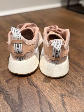adidas women’s NMD Pale Pink Mesh Sneakers with White Soles